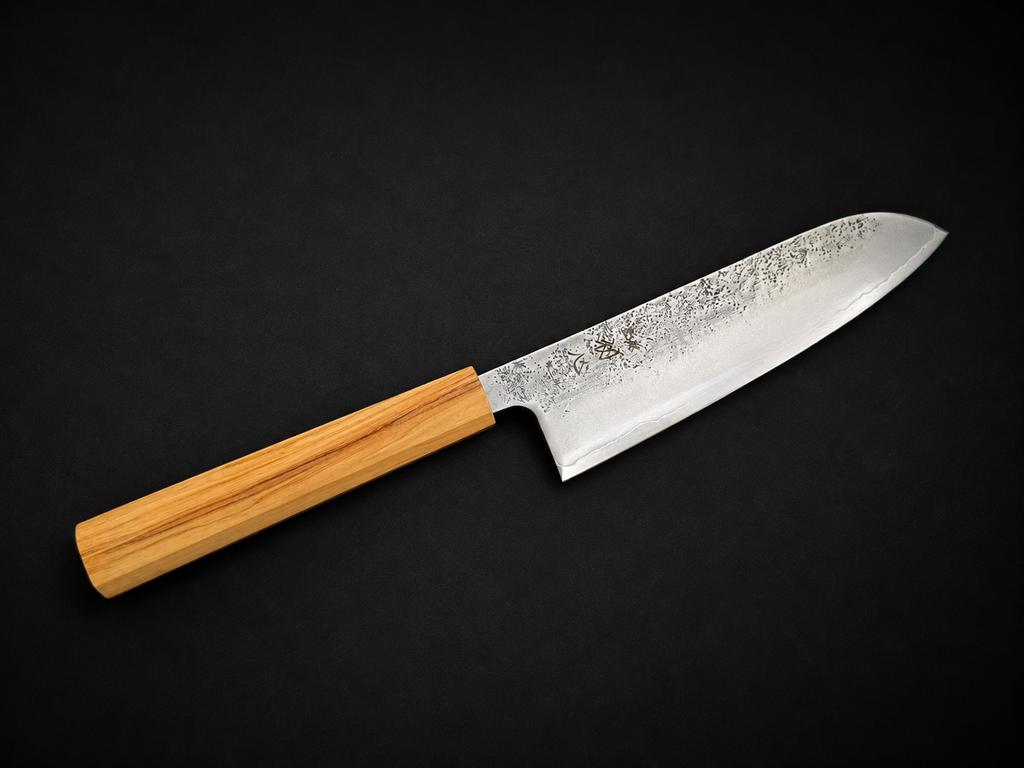 Hatsukokoro Ginrei Silver #3 3-Layer Nashiji Santoku 170mm - Olive Wood Handle