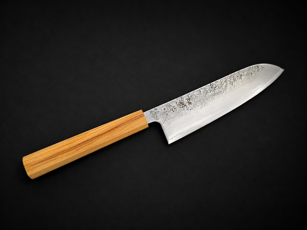 Hatsukokoro Ginrei Silver #3 3-Layer Nashiji Santoku 170mm - Olive Wood Handle