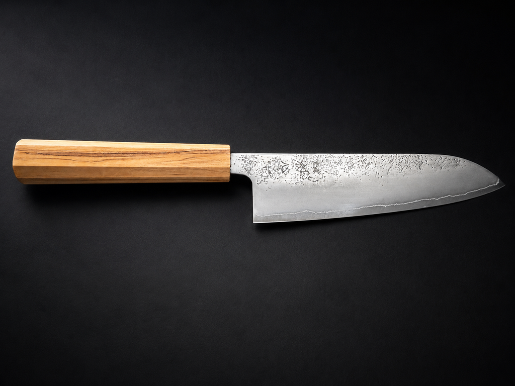 Hatsukokoro Ginrei Silver #3 3-Layer Nashiji Santoku 170mm - Olive Wood Handle