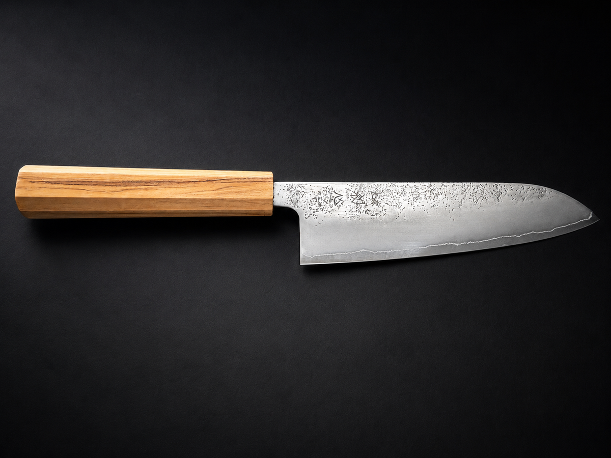 Hatsukokoro Ginrei Silver #3 3-Layer Nashiji Santoku 170mm - Olive Wood Handle